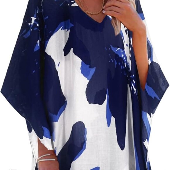 Women's Swimsuit Cover up Beach Kaftan for Bathing Suit with Floral Pattern - Picture 1 of 9